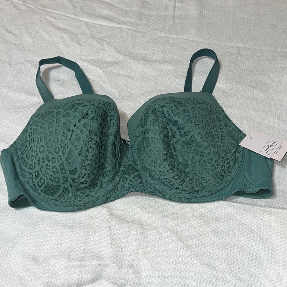 Bnwt Auden Womens Underwire Green Lace Balconette Lightly Lined 44d Bra